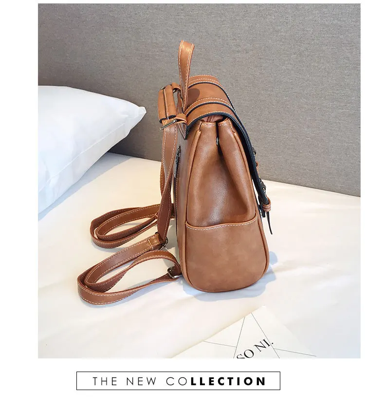 2019 Vintage Women Backpack Purse School Bag for Teenage Girls Retro Leather Backpacks Black Red Travel Back Pack Small Rucksacks (3)