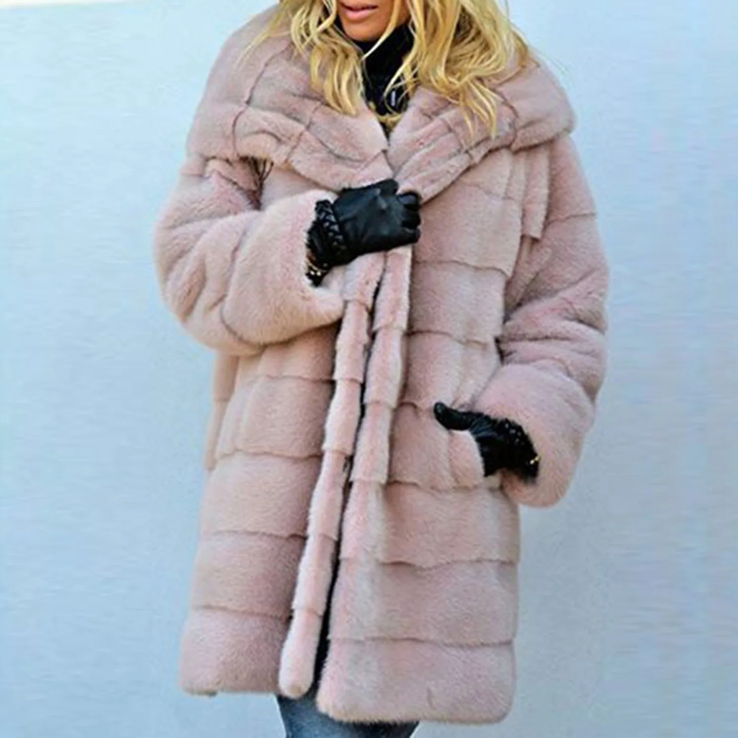Зимнее плотное теплое пальто из искусственного меха для женщин, плюс размер, с капюшоном, с длинным рукавом, из искусственного меха, куртка, Роскошные зимние меховые пальто bontjas Y105 - Цвет: Pink