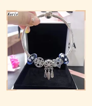 

High Quality Reproduction 1:1 100% Silver Star Glass Flower Beads Bracelet Free Delivery