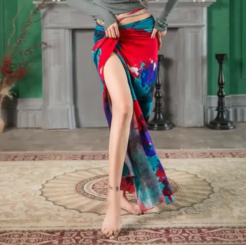 Skirt Only Женский модальный танцевальный костюм с длинным рукавом, юбка для восточных танцев с разрезом сбоку, командный танцевальный наряд для взрослых, x-большой галстук, окрашенный - Цвет: Skirt Only
