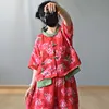 Women Loose Printed Linen Blouse Female Single Breasted Shirt Tops Female Vintage Flax Shirts 2020 Summer 1
