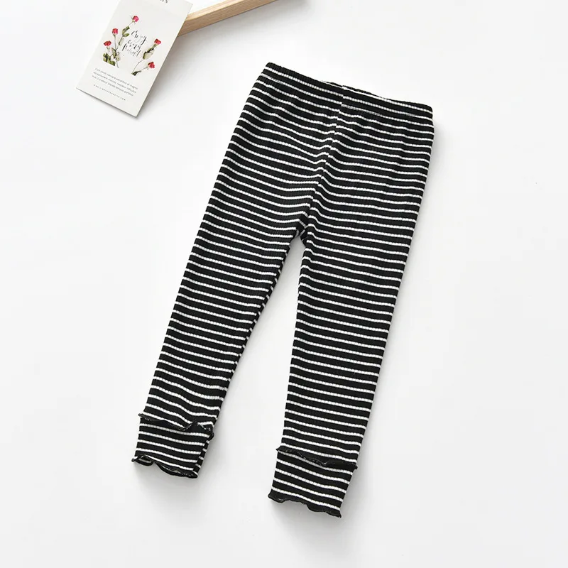 Spring Autumn kid baby girls long pants cotton soft trousers children dot striped toddler pants cute little girl infant Leggings - Цвет: Черный