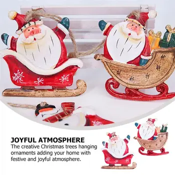 

4Pcs Xmas Resin Ornaments Adorable Durable Crafted Adornments Sled Snowman Santa Dolls Hanging Decors for Cafe Party Tree