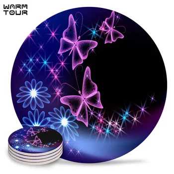 

Butterfly Flower Pink Black Beautiful Animal Glitter Placemat Ceramic Drink Coasters Table Decoration Absorbent Moisture