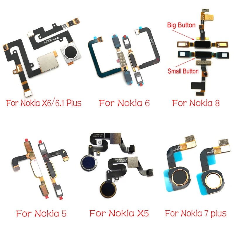 

5pcs/lot New Home Button FingerPrint Touch ID Sensor For Nokia 5 6 8 7 5.1 Plus 6.1 X5 X6 Flex Cable Ribbon Replacement Parts
