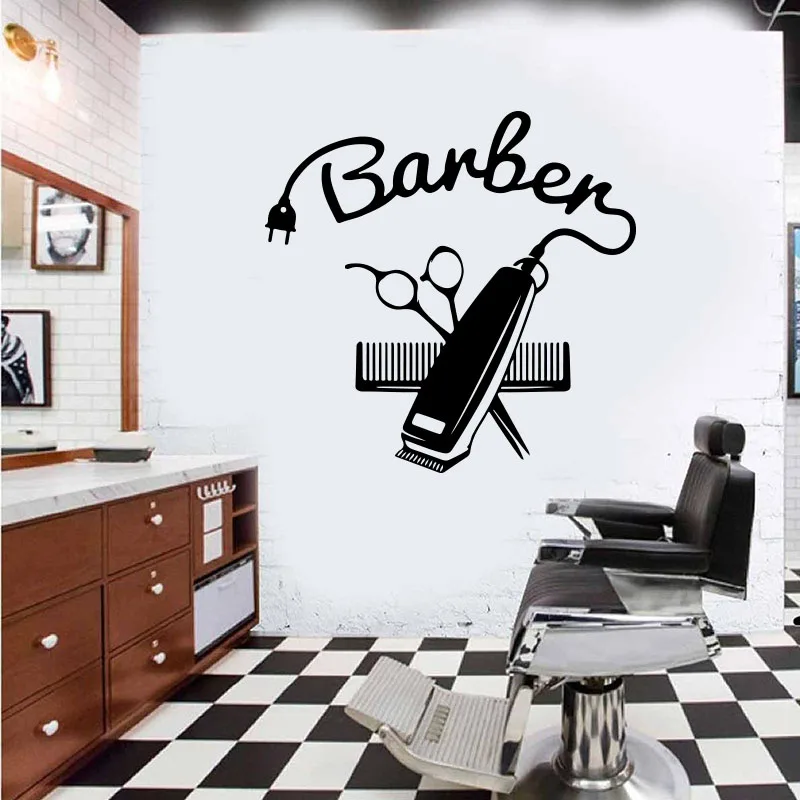 

Large Barber Salon Shop Haircut Beauty Window Wall Sticker Hairdresser Hairstyle Shaving Clipper Glass Wall Decal Vinyl Decor