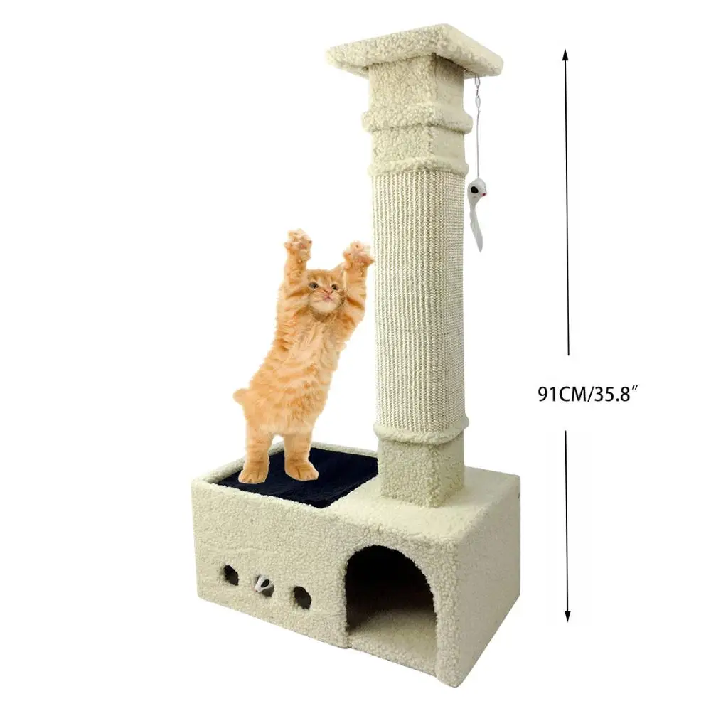 

Cat Toy Scratching Condo Tree with Mouse Cashmere Material Big Cat Play Tree Hole Hiding Pet Toy Good Quality