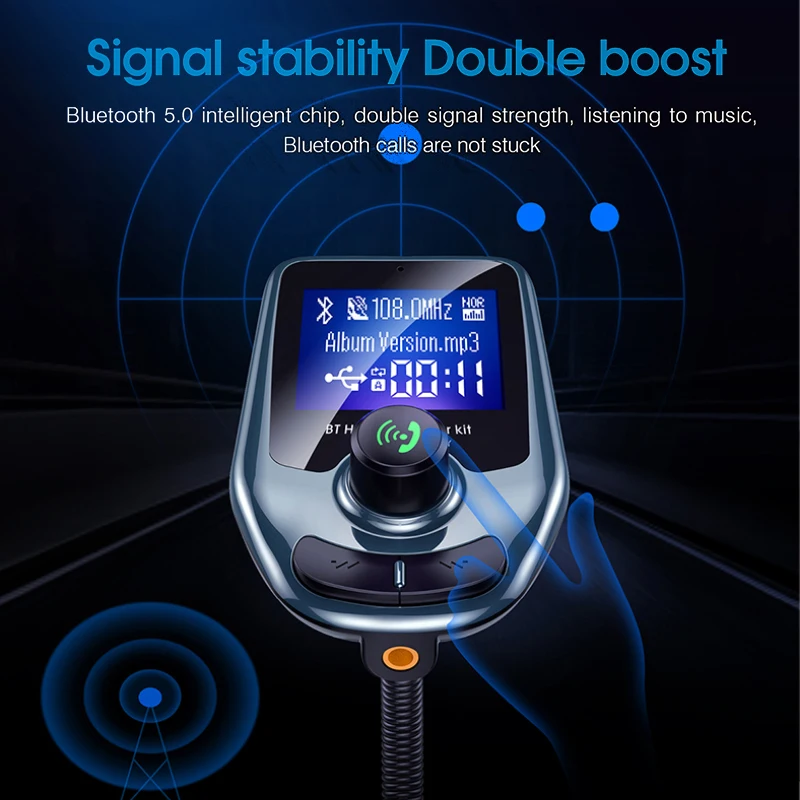 Fm-передатчик Bluetooth 5,0 автомобильный комплект громкой связи беспроводной Bluetooth fm-передатчик fm-модулятор с AUX QC3.0 двойной usb зарядкой