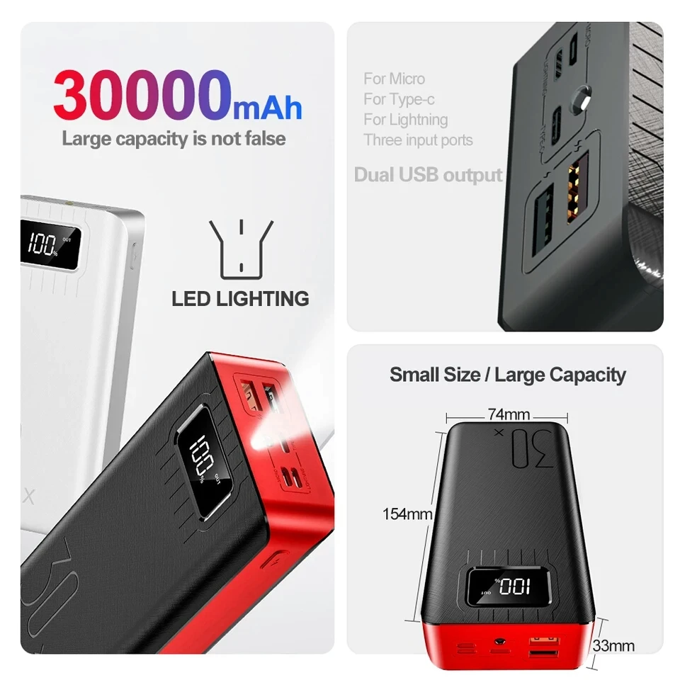 Внешний аккумулятор carregador portatil 30000 мАч светодиодный дисплей двойной USB быстрая