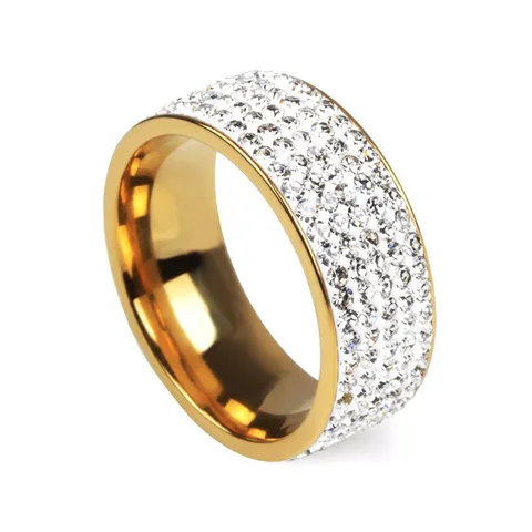 Women Men Luxury Stainless Steel Ring Crystal Rhinestone Wedding Engagement Ring Band Fashion Jewelry Size 7-12