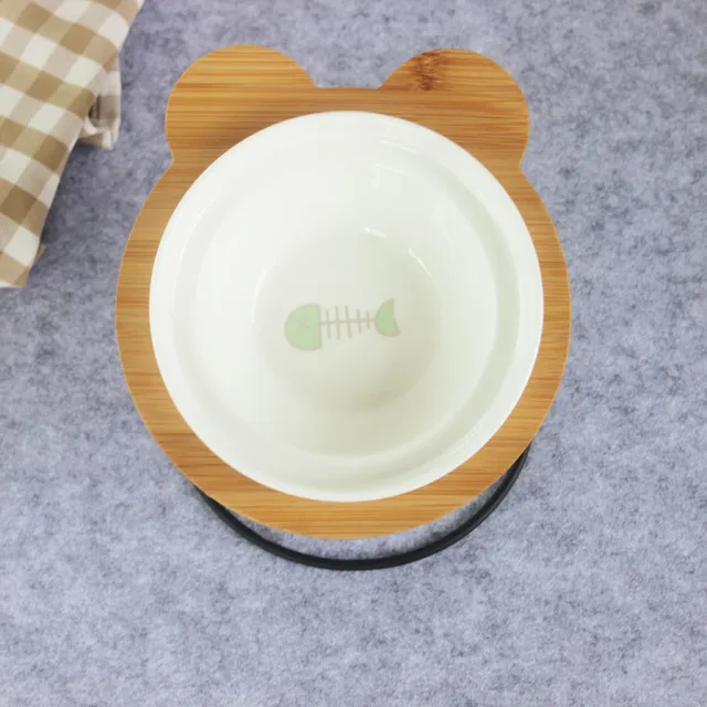 New High-end Pet Bowl Bamboo Shelf Ceramic Feeding and Drinking Bowls for Dogs and Cats Pet Feeder Accessories 3