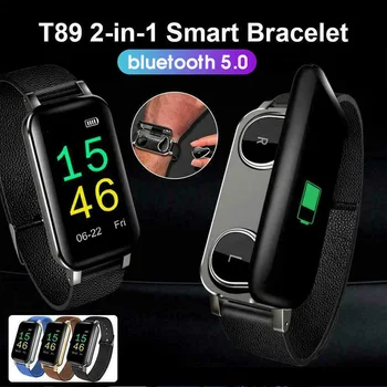 

2020 T89 smart watch for men with Bluetooth headphones smart bracele for women IP67 compatible with Siri Call Fitness smart band