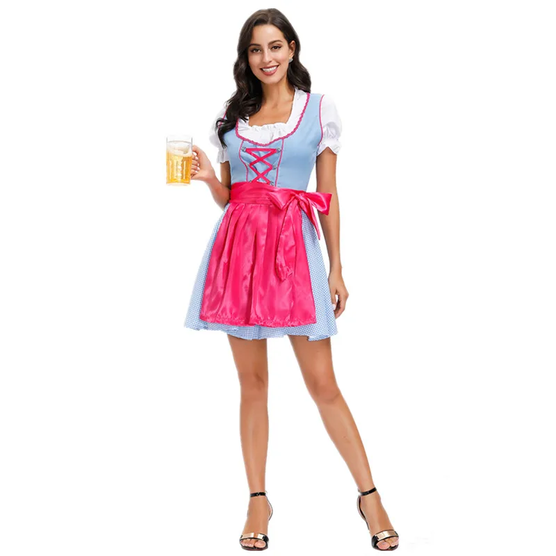 

German Oktoberfest Costume Women Bavarian Traditional Beer Maid Dirndl Dress Halloween Cosplay Party Suit