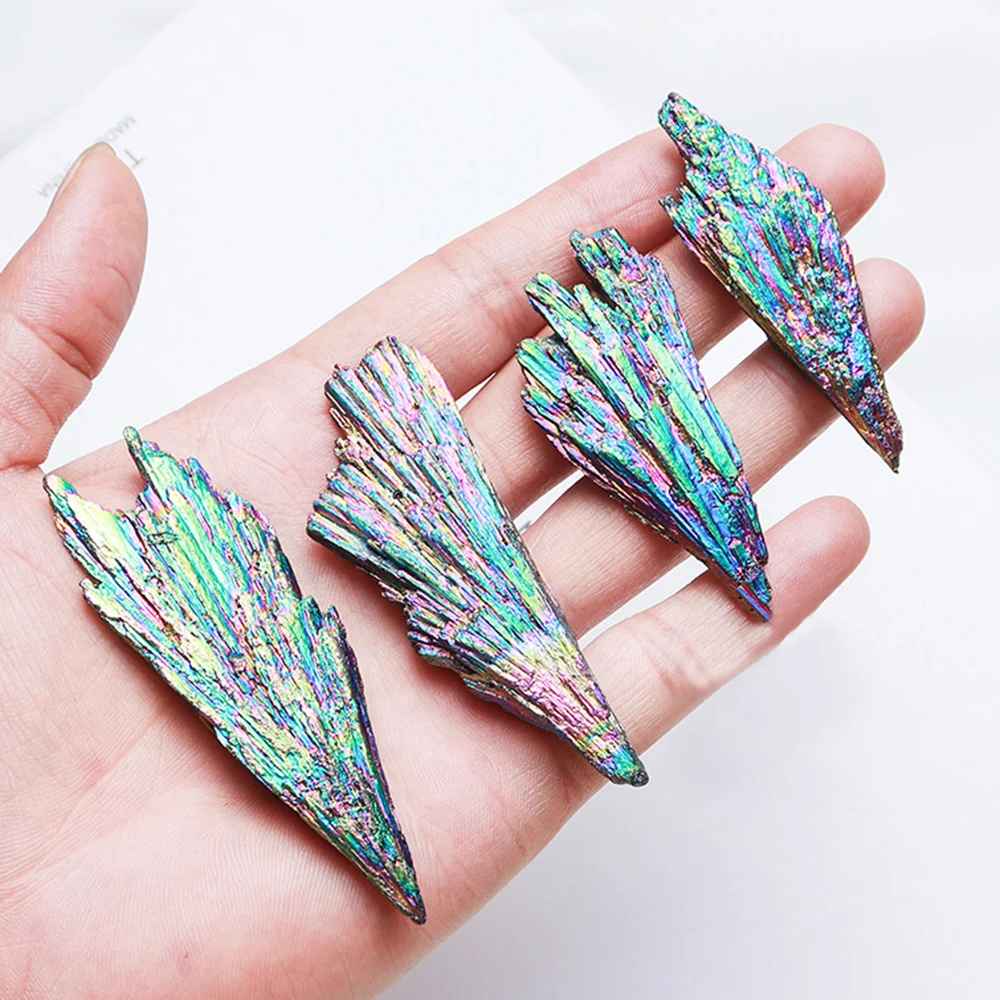 

1PC Natural Crystal Rough Rainbow Electroplating Black Tourmaline Stone Feather Shape Collection Specimens Aquarium Decoration