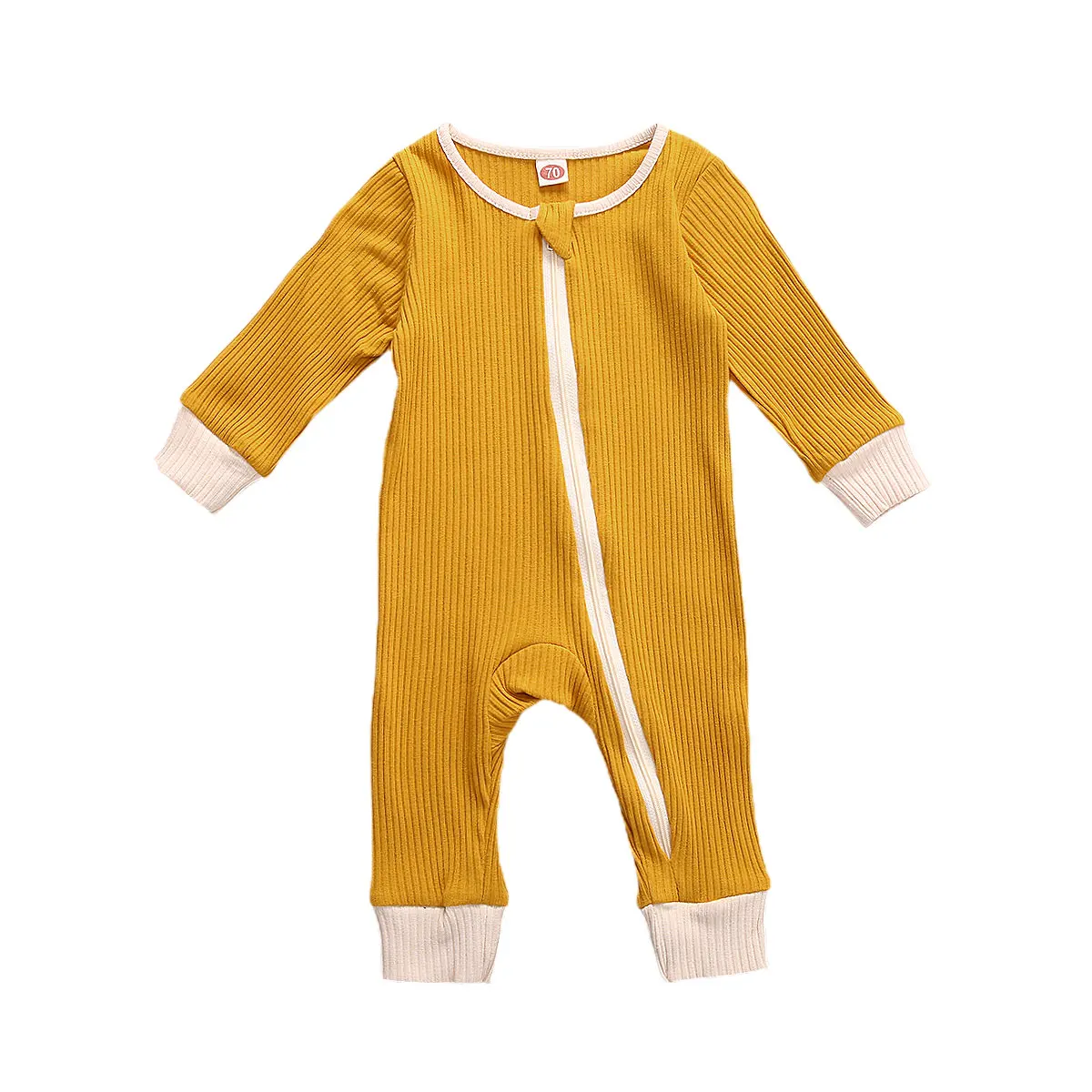 

Infant Baby Toddelr Boys and Girls Autumn Romper, Casual Long Sleeve Round Collar Open Front Zipper One-piece Jumpsuit Outfit