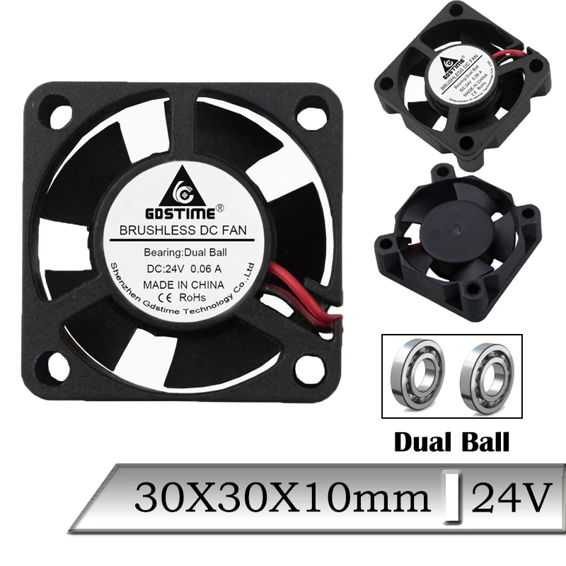 1pcs Gdstime DC 24V 30x30x10mm 30mm Mini Brushless Axial Dual Ball Cooling Fan 30x10mm 3cm 3D Printer Cooler | Компьютеры и офис