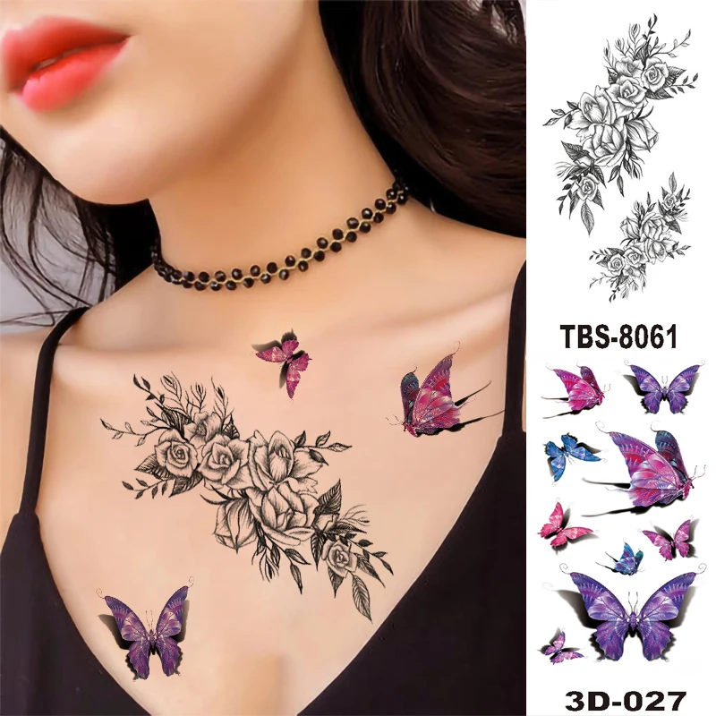 Temporary Waterproof Tattoo Sticker Purple Rose Flower Tiger Scorpion Indian Men and Women Body Art Tattoo Hands Legs Chest Hip