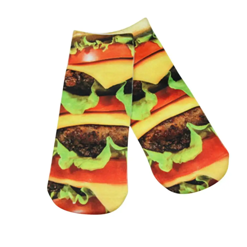 Big hamburger DSstyles женские модные персональные Harajuku стиль мультфильм рисунок принт 3D Мелкий рот короткие дышащие носки одежда носки лодки - Цвет: Big hamburger