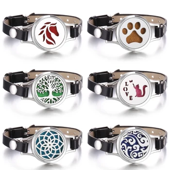 

Aromatherapy Bracelet Leather Stainless Steel Essential Oil Diffuser Locket Bracelet Aroma Diffuser Jewelry Support Dropshipping