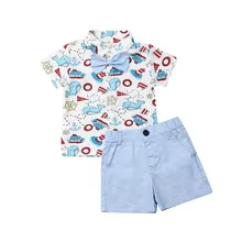 Newborn Kids Baby Boys Summer Tie Tops T-shirt Pants Shorts Animals Outfits Set