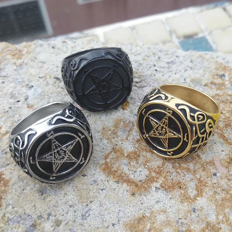 Unift Anello Pentagramma Mezzaluna Per Donne Uomini Acciaio Inox Wiccan Pagano Pentacolo Mezzaluna Anelli Stregoneria Gioielli (argento, 7 - Foto 8