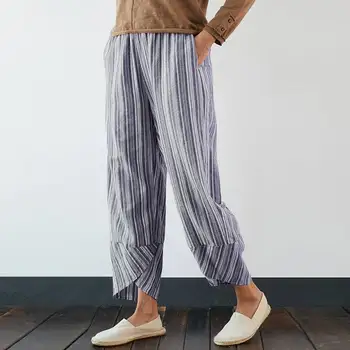 

Fashion ZANZEA Women Elastic Wasit Harem Pants Loose Striped Pants Casual Cotton Linen Trousers Plus Size Wide Leg Pantalon