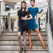 Новое модное сексуальное платье с коротким рукавом и кисточками для латинских танцев, цельное платье для женщин/женщин, костюмы для бальных танцев Танго ча румбы