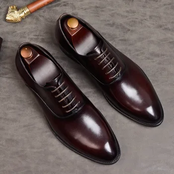 

Leather head layer cowhide business leather shoes, big yards men with low for high-end men's suits single shoes by hand
