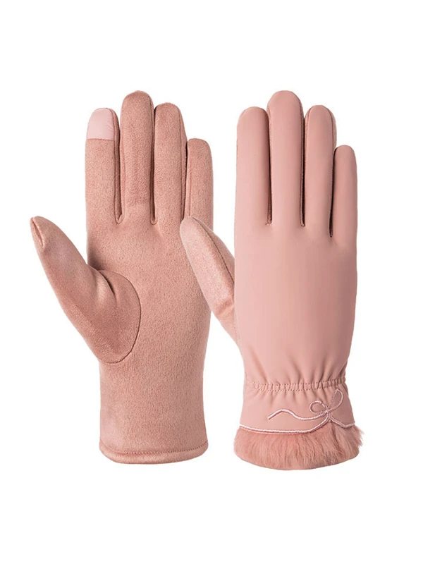 N902-Pink YELITE новые зимние женские кружевные теплые кашемировые перчатки двойные толстые плюшевые Наручные сенсорный экран для женщин перчатки для вождения - Цвет: N902-Pink