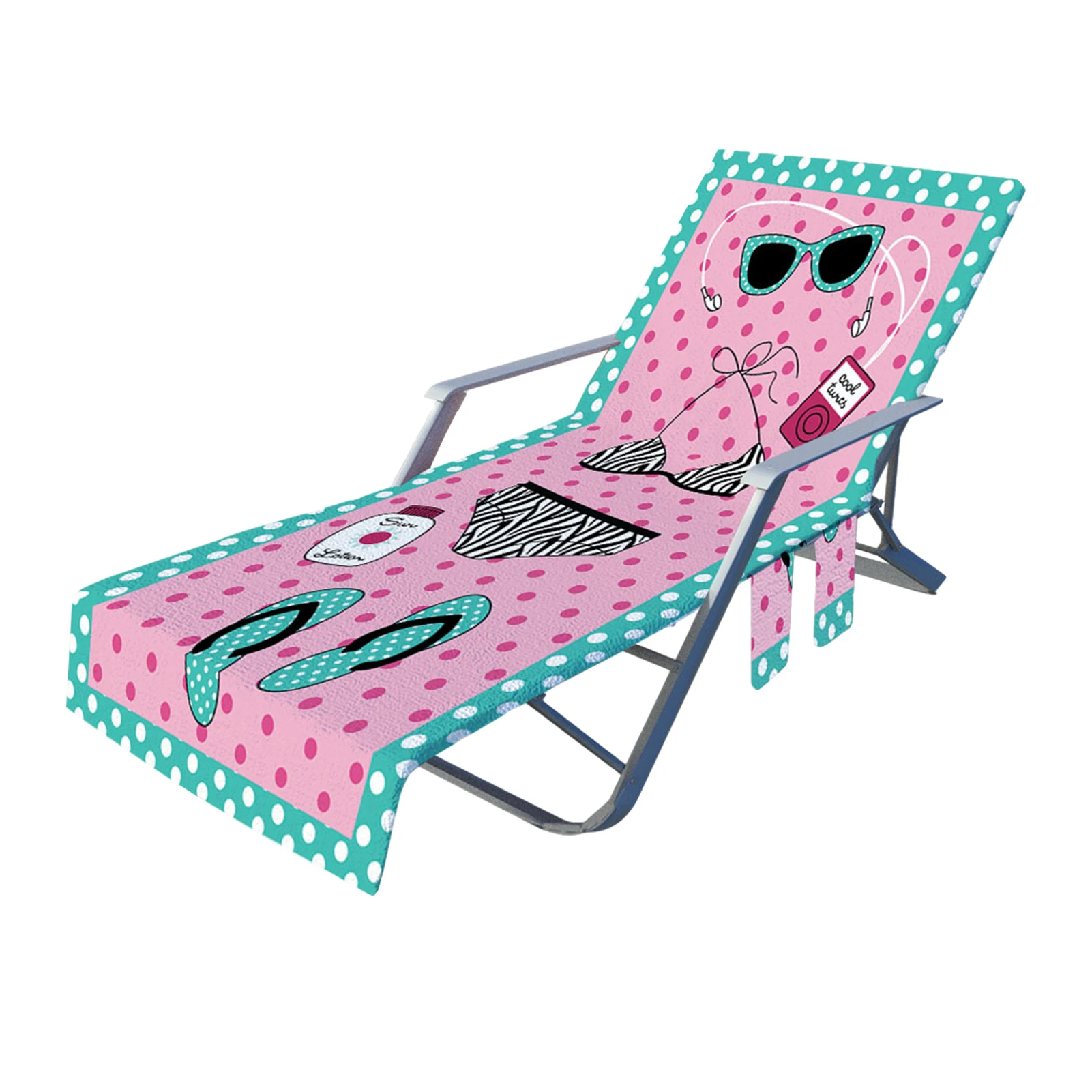 Portable Beach Chair Towel Long Strap Beach Bed Chair Towel Cover With Pocket For Summer Pool