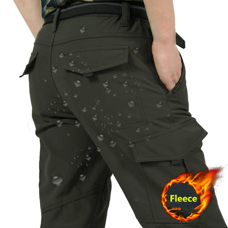 Men Fleece Cargo Pants Winter Thick Warm Pants Full Length Casual Military Baggy Tactical Trousers