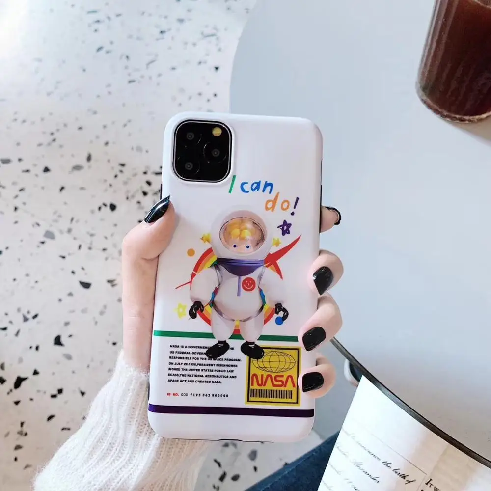 Роскошный модный милый мультяшный астронавт для iPhone 11pro xs max xr ix 8 7 6s plus силиконовый мягкий чехол для телефона задняя крышка - Цвет: Белый