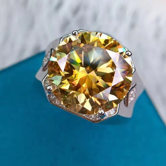 Neue Herrschsüchtige männer Moissan Diamant Ring Glück Gelb Edle Gelb Diamant Hearts & Arrows Cut 10 Karat Schmuck Zubehör – Detail 8