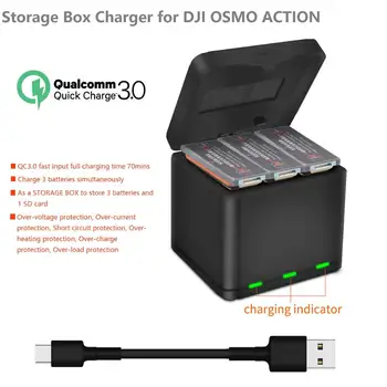 

Fast Charging Charger For DJI Osmo Action Camera 3 Battery Smart QC 3.0 Fast Charger USB Charging Box Accessories