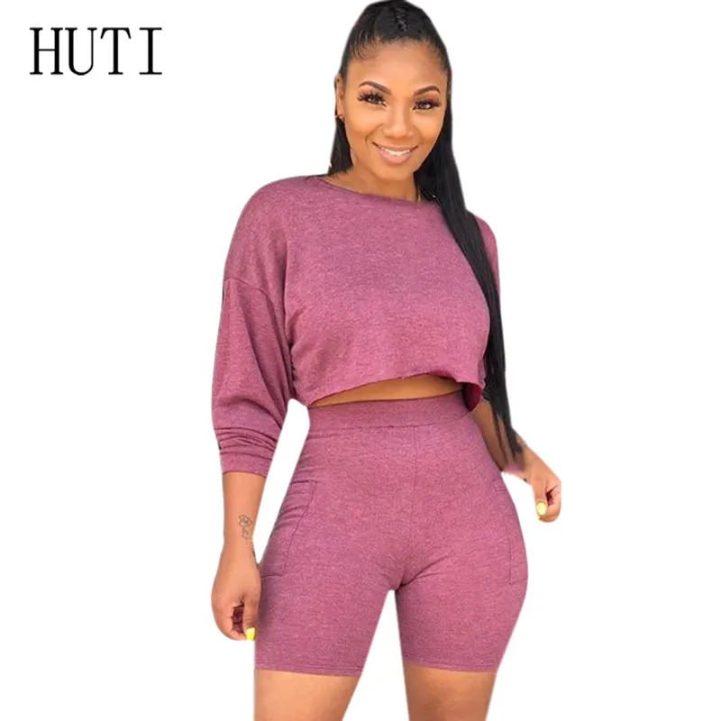 

HUTI Casual Vintage Long Sleeve 2 Pieces Sets Skinny Jumpsuits Solid Hollow Out O-neck Femme High Streetwear Playsuits Salopette