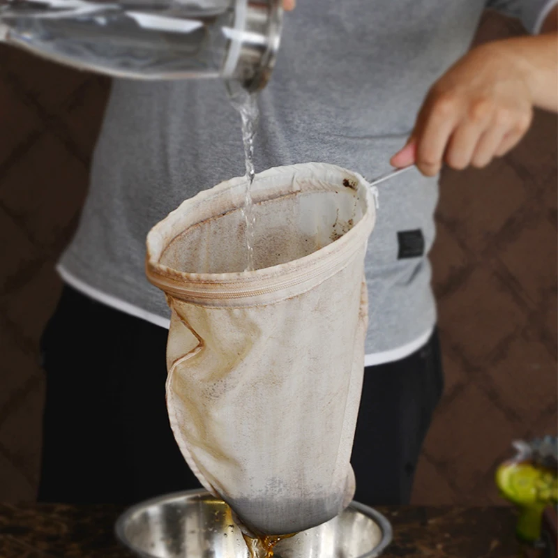 

Reusable Coffee Machine Filter Bag Stainless Steel Handle Cotton Cloth Juice Soymilk Tea Strainer Dropping Pot Mesh Basket Tools