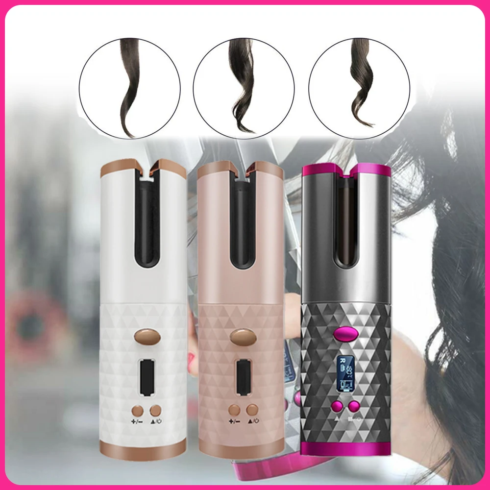 Portable Cordless Automatic Hair Curler iron wireless Curling Iron USB Rechargeable Air Curler for LCD Display Ceramic Curler