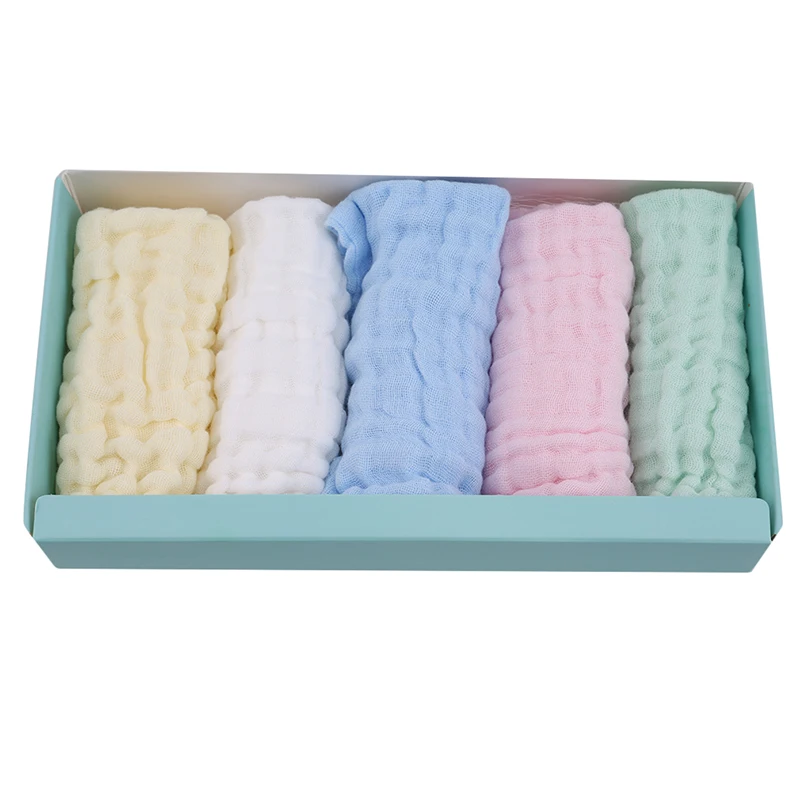  5Pcs/set Cotton Solid color Square Children Small Towel Handkerchief Sweat Towel Baby Shower Towel 