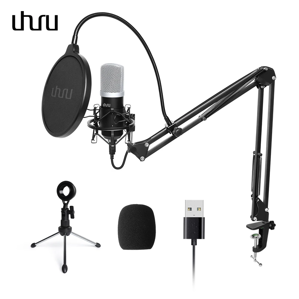 

UHURU USB Microphone Kit 192kHz/24Bit Professional Podcast Condenser Mikrofon With Two Mic Holders for YouTube Gaming ASMR