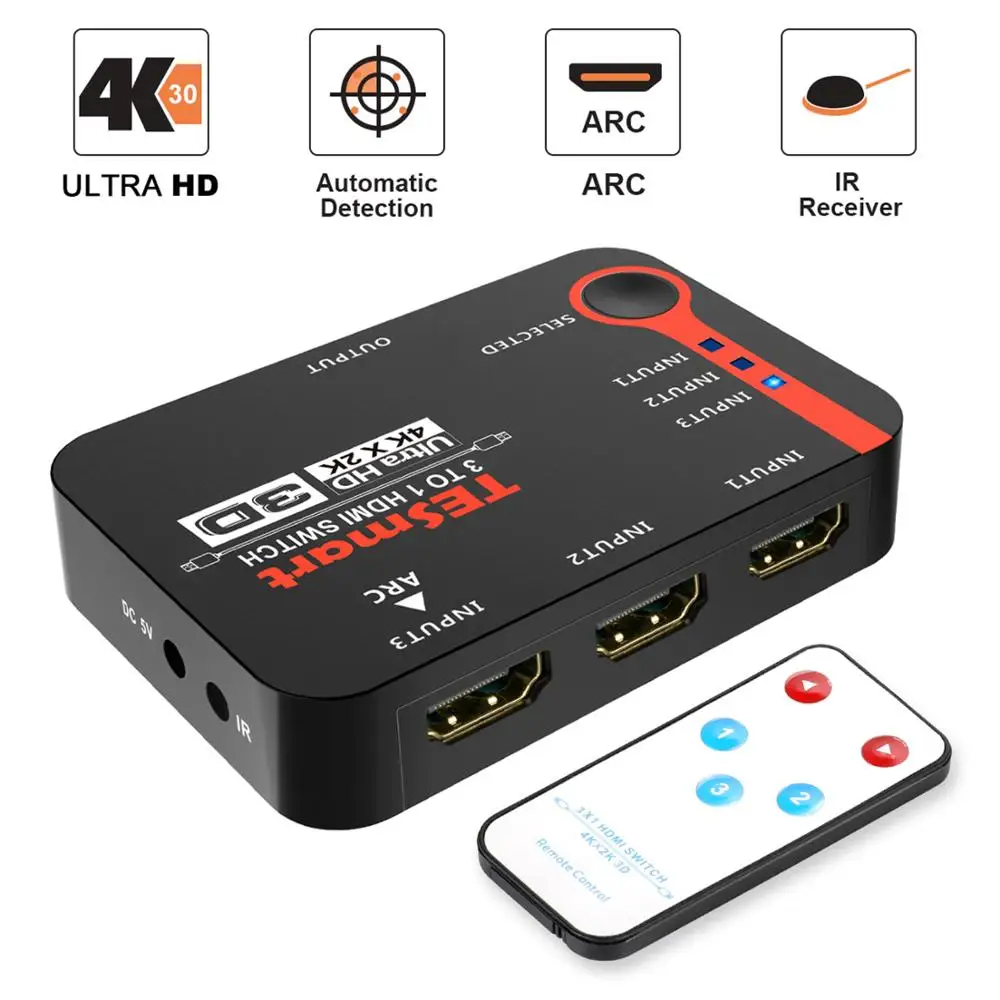 Tesla умный HDMI Switch 3in1 выход переключатель 3x1 3 порта 4K*2K коммутатор разветвитель