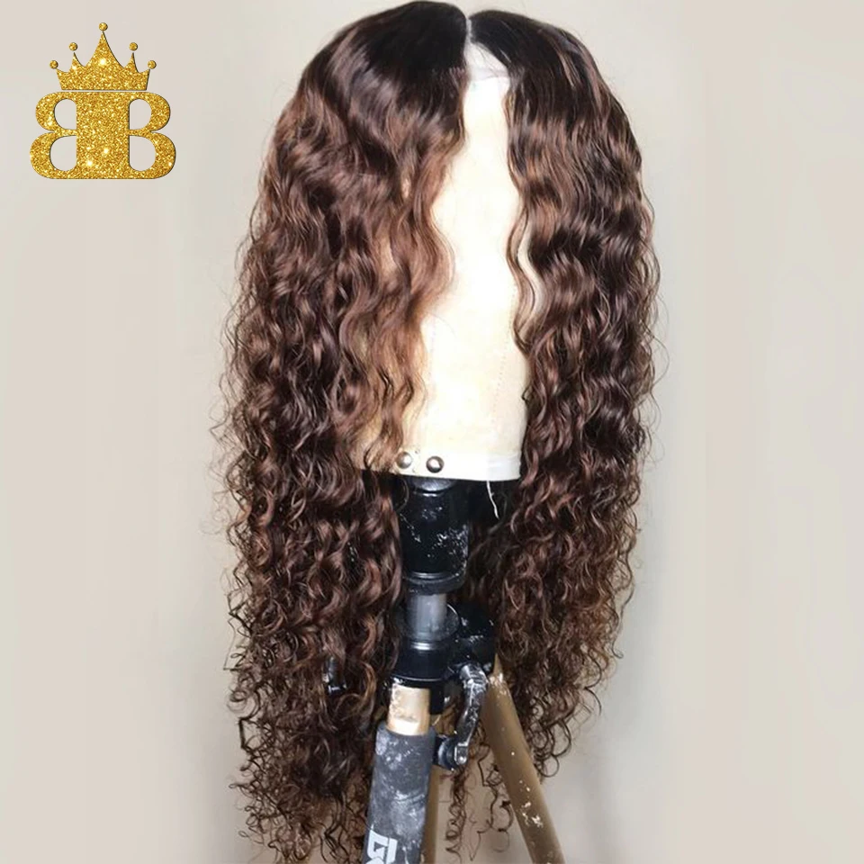 13*4 бразильские T1b/30 длинные кудрявые человеческие волосы на кружеве парики для женщин Remy парик Омбре нагрудник 130% плотность