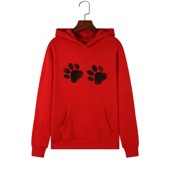 

2020 Hot Solid Sweatshirt Women Long Sleeve Footprints print Printing Autumn Winter Hanging rope Fashion Hooded Sweatshirt