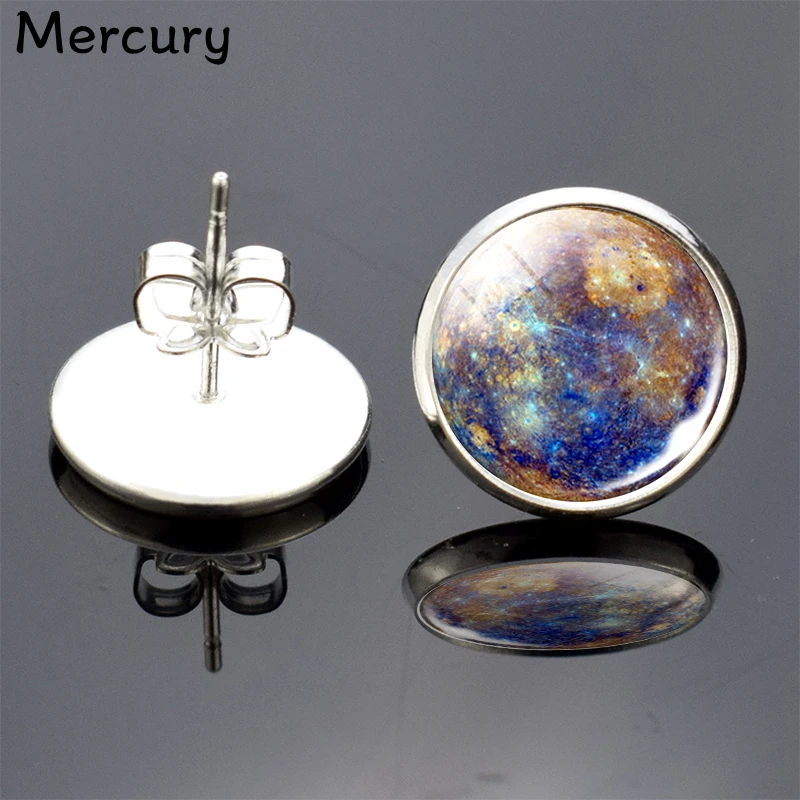 Mercury Полные серьги в форме Луны солнечная система планета, звезды серьги-гвоздики Галактическая Туманность пространство с изображением космоса и земли солнце Марс Юпитер Сатурн ювелирные изделия - Окраска металла: Mercury