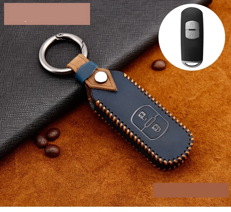 2button blue Обувь ручной работы из натуральной кожи чехол для автомобильного смарт-ключа с откидной крышкой для Mazda 3 6 CX-3 CX-4 CX-5 CX7 CX-9 RX8 Axela ATENZA - Название цвета: 2button blue