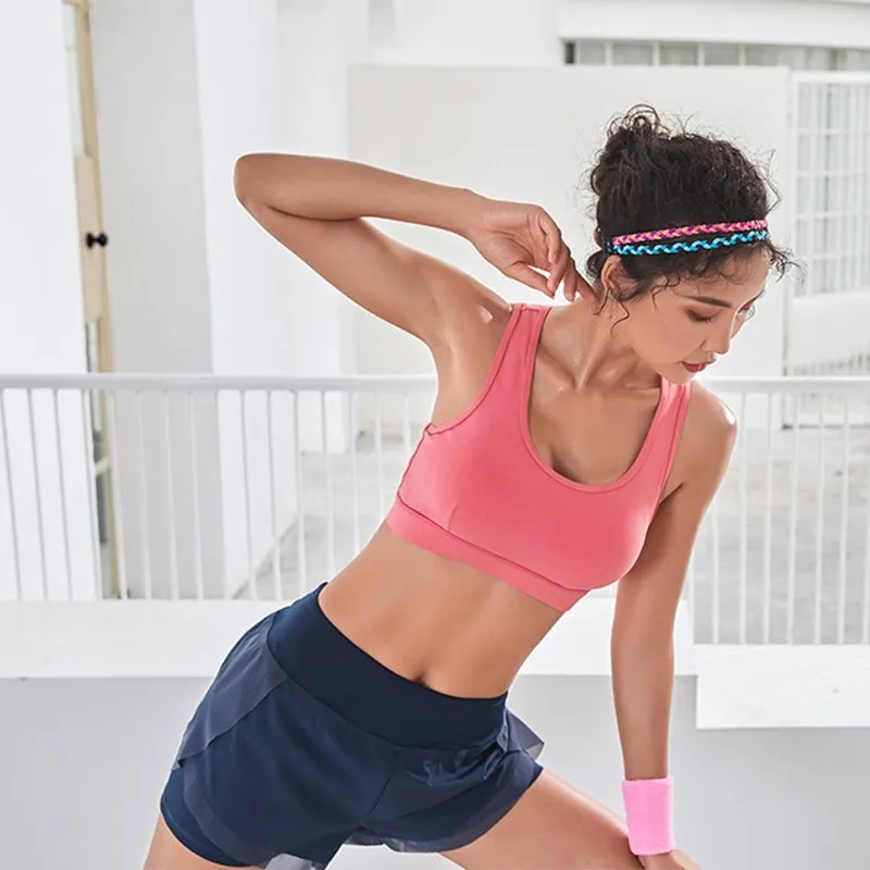 2019Fixed Double Shoulder Strap Gym Vest Female Anti-sagging Gathering Cross Beauty Back Yoga Bra Sports Underwear No Rims Bra