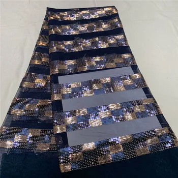 

2020 African Lace Fabric Lake Blue High Quality Lace Fabric French Sequins Net Tulle Fabrics Nigerian Laces For Wedding Dress