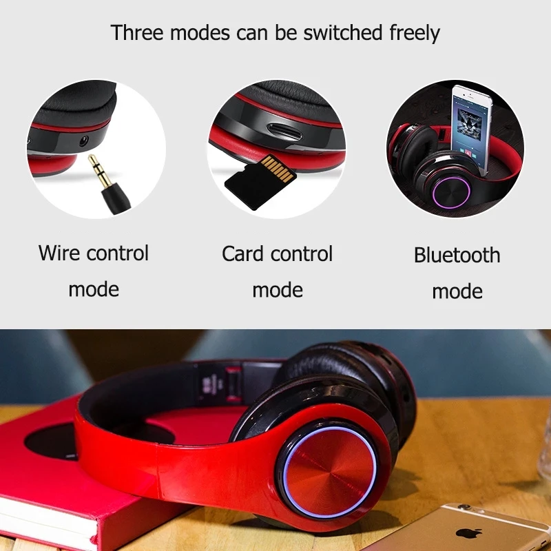 NEW B39 Wireless Bluetooth Headsets Portable Folding Headphones Support TF Card Built in FM Mp3 Player With LED Colorful Lights
