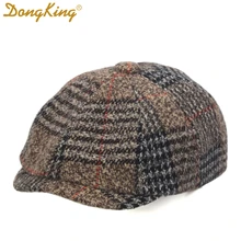 DongKing Мужская Ретро Newsboy плюща Кепка плоский восьмиугольник Гольф Кепка водителя Берет шерстяной смесь пекарь мальчик шляпа елочка плед лоскутное