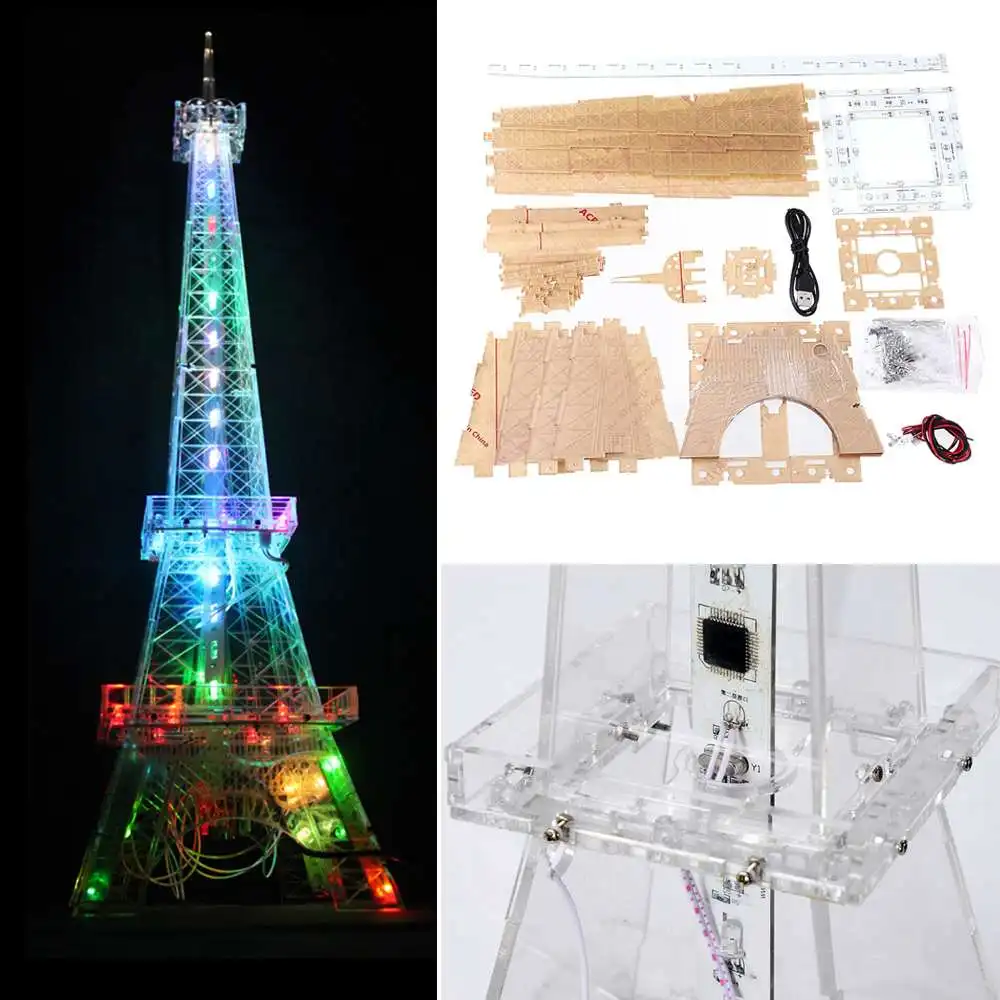 

LEORY 1PCS DIY 5V LED Eiffel-Tower Flash Kit Electronic 51 Single-chip Circuit Board Production DIY Kit