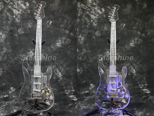LED Electric Guitar DK-FST Full Acrylic Body&ampNeck Blue Light Tremolo Double Track Pickups | Спорт и развлечения
